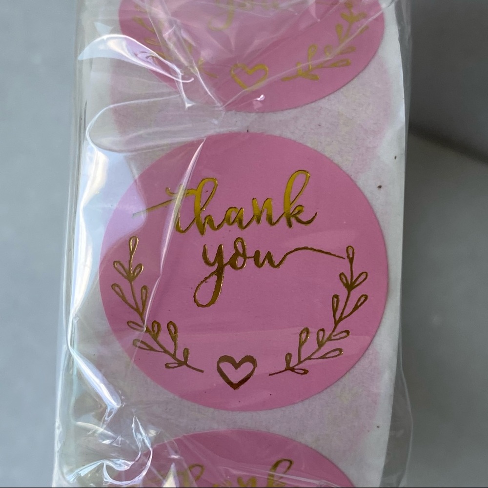 500 Pink & Gold Thank you Stickers/Labels